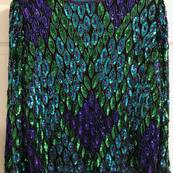 Laurence Kazar Vintage Jacket Large Peacock Blue/Green Sequins - Picture 3 of 6